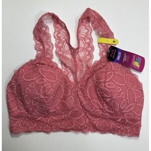 Maidenform DM002C Women's Lace Racerback Bralette Wirefree Bra Pink Begonia M